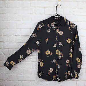 Who What Wear Black Floral Button-Down Top Blouse